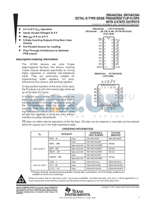 SN74AC564DWRG4 datasheet - OCTAL D-TYPE EDGE-TRIGGERED FLIP-FLOPS WITH 3-STATE OUTPUTS