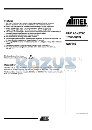 U2741B datasheet - UHF ASK/FSK TRANSMITTER