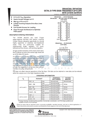 SN74AC564DWG4 datasheet - OCTAL D-TYPE EDGE-TRIGGERED FLIP-FLOPS WITH 3-STATE OUTPUTS