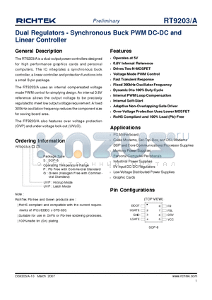 RT9203AGS datasheet - Dual Regulators - Synchronous Buck PWM DC-DC and Linear Controller