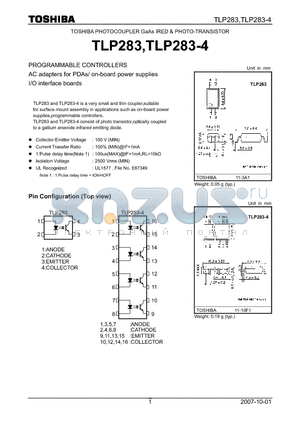 TLP283-4 datasheet - PHOTOCOUPLER GaAs IRED & PHOTO-TRANSISTOR