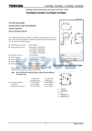 TLP3022 datasheet - TOSHIBA PHOTOCOUPLER GaAs IRED & PHOTO-TRIAC