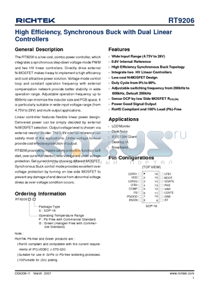 RT9206GS datasheet - High Efficiency, Synchronous Buck with Dual Linear Controllers