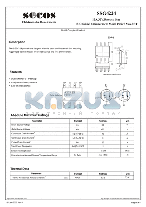 SSG4224 datasheet - N-Channel Enhancement Mode Power Mos.FET