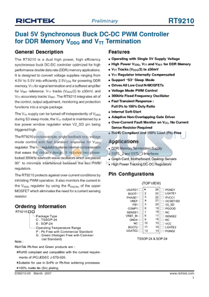 RT9210GS datasheet - Dual 5V Synchronous Buck DC-DC PWM Controller for DDR Memory VDDQ and VTT Termination