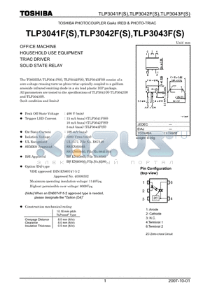 TLP3041FS datasheet - OFFICE MACHINE HOUSEHOLD USE EQUIPMENT TRIAC DRIVER SOLID STATE RELAY
