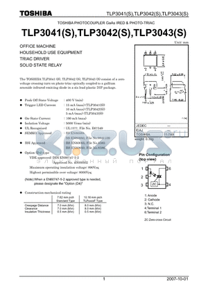 TLP3041S datasheet - OFFICE MACHINE HOUSEHOLD USE EQUIPMENT TRIAC DRIVER SOLID STATE RELAY