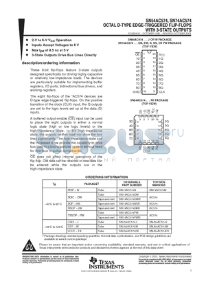SN74AC574 datasheet - OCTAL D-TYPE EDGE-TRIGGERED FLIP-FLOPS WITH 3-STATE OUTPUTS