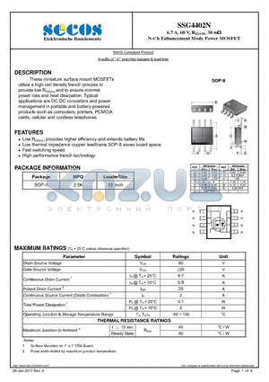 SSG4402N datasheet - N-Ch Enhancement Mode Power MOSFET