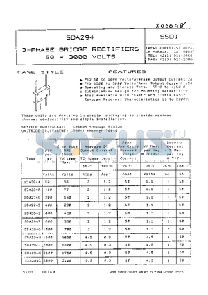 SDA294 datasheet - 3-PHASE BRIDGE RECITIFIERS 50 - 3000 VOLTS