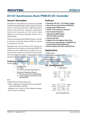 RT9214PSP datasheet - 5V/12V Synchronous Buck PWM DC-DC Controller