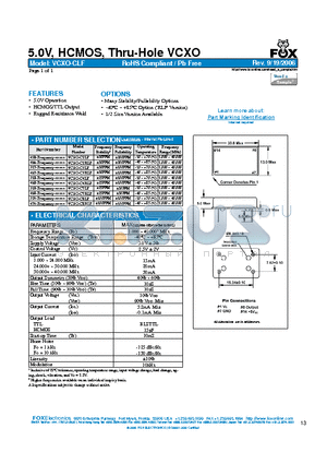 VCXO-C3RLF datasheet - 5.0V, HCMOS, Thru-Hole VCXO