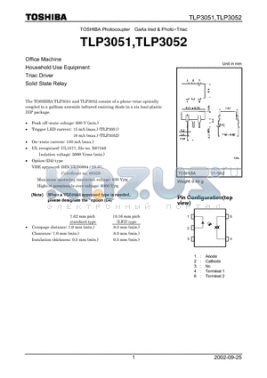 TLP3052 datasheet - Office Machine Household Use Equipment Triac Driver Solid State Relay