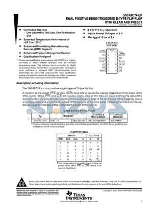 SN74AC74-EP datasheet - DUAL POSITIVE-EDGE-TRIGGERED D-TYPE FLIP-FLOP WITH CLEAR AND PRESET