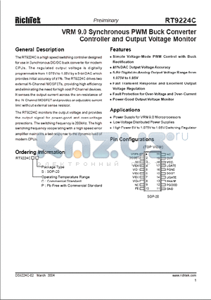 RT9224CCS datasheet - VRM 9.0 Synchronous PWM Buck Converter Controller and Output Voltage Monitor