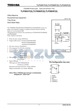 TLP3062FS datasheet - TOSHIBA Photocoupler GaAs Ired & Photo-Triac