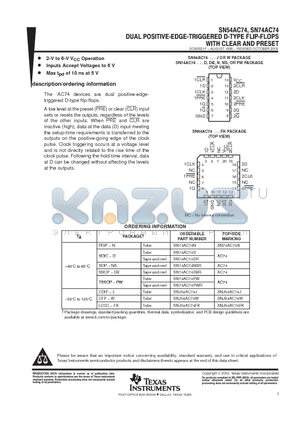 SN74AC74PWLE datasheet - DUAL POSITIVE-EDGE-TRIGGERED D-TYPE FLIP-FLOPS WITH CLEAR AND PRESET