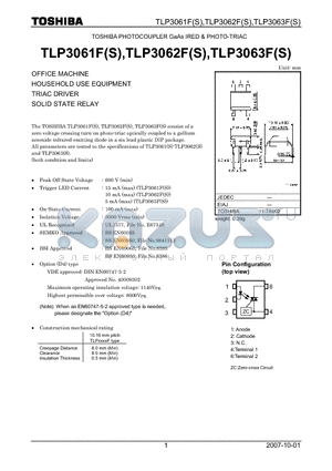 TLP3063F datasheet - OFFICE MACHINE HOUSEHOLD USE EQUIPMENT TRIAC DRIVER SOLID STATE RELAY