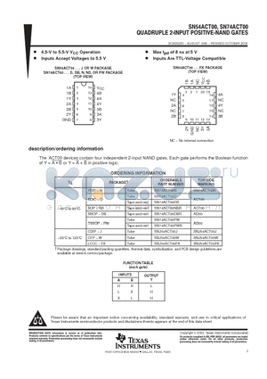 SN74ACT00 datasheet - QUADRUPLE 2-INPUT POSITIVE-NAND GATES