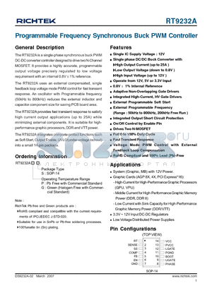 RT9232A datasheet - Programmable Frequency Synchronous Buck PWM Controller