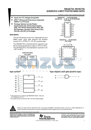 SN74ACT00D datasheet - QUADRUPLE 2-INPUT POSITIVE-NAND GATES