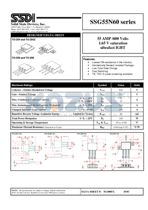 SSG55N60Z datasheet - 55 AMP /600 Volts 1.65 V saturation ultrafast IGBT