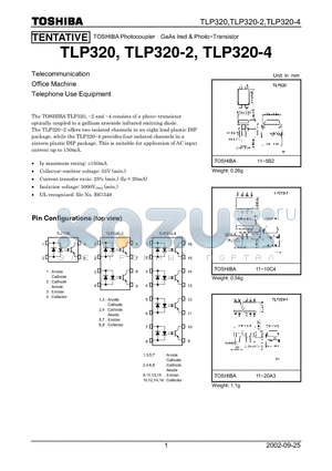 TLP320-4 datasheet - TOSHIBA Photocoupler GaAs Ired & Photo-Transistor