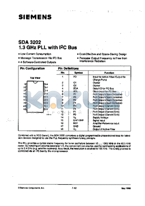 SDA3202 datasheet - 1.3 GHZ PLL WITH I2C BUS