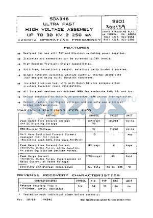 SDA346 datasheet - ULTRA FAST HIGH VOLTAGE ASSEMBLY UP TO 30 KV 250 mA