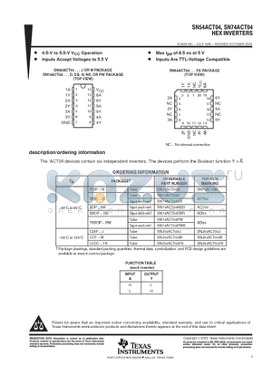 SN74ACT04DG4 datasheet - HEX INVERTERS