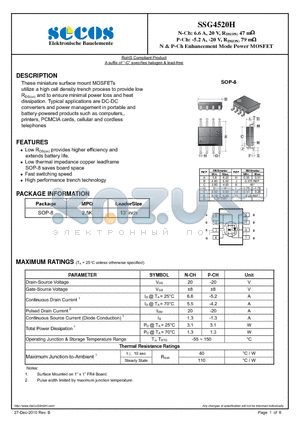 SSG4520H datasheet - N & P-Ch Enhancement Mode Power MOSFET