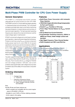 RT9247GC datasheet - Multi-Phase PWM Controller for CPU Core Power Supply