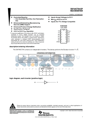 SN74ACT04IDREP datasheet - HEX INVERTER