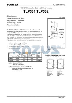 TLP332 datasheet - GaAs Ired & Photo−Transistor