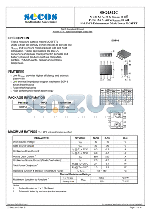 SSG4542C datasheet - N & P-Ch Enhancement Mode Power MOSFET