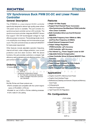 RT9259A datasheet - 12V Synchronous Buck PWM DC-DC and Linear Power Controller