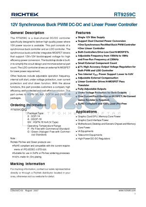 RT9259CGA datasheet - 12V Synchronous Buck PWM DC-DC and Linear Power Controller