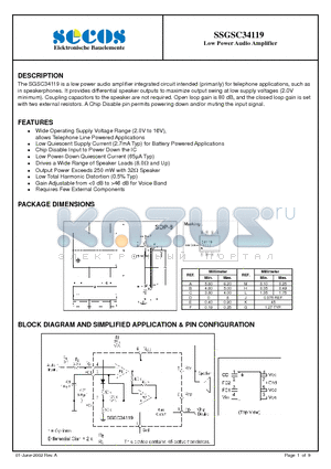 SSGSC34119 datasheet - Low Power Audio Amplifier