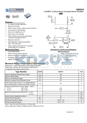 SSH210 datasheet - 2.0AMPS. Surface Mount Schottky Barrier Rectifier