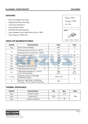 SSH10N80A datasheet - N-CHANNEL POWER MOSFET