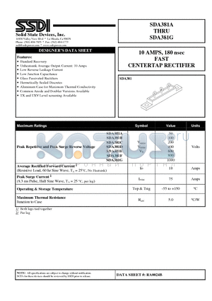 SDA381E datasheet - 10 AMPS, 180 nsec FAST CENTERTAP RECTIFIER