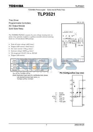 TLP3521 datasheet - TOSHIBA Photocoupler GaAs Ired & Photo-Triac