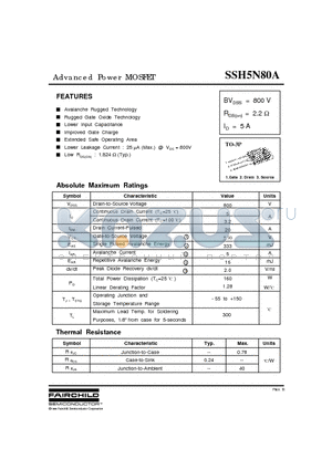 SSH5N80A datasheet - Advanced Power MOSFET