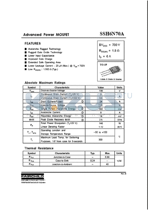 SSH6N70A datasheet - Advenced Power MOSFET