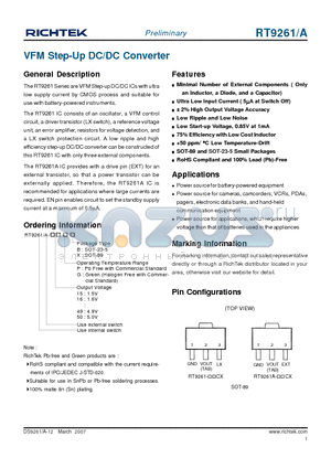 RT9261-15GX datasheet - VFM Step-Up DC/DC Converter