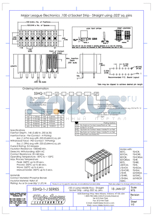SSHQ-1-J datasheet - .100 cl Jump Middle Row - Straight Socket Strip - using 0.25