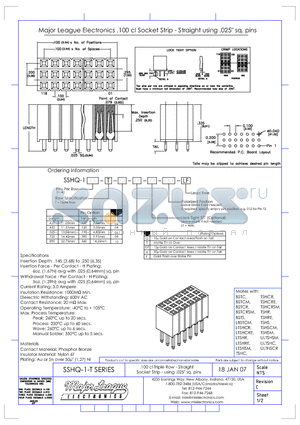 SSHQ-1-T datasheet - .100 cl Triple Row - Straight Socket Strip - using .025