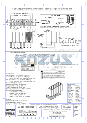 SSHQR-1-D datasheet - .100 cl Dual Row - Right Angle Socket Strips using .025