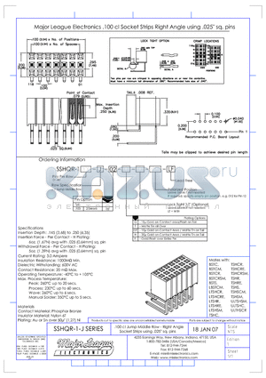 SSHQR-1-J datasheet - .100 cl Jump Middle Row - Right Angle Socket Strips using .025