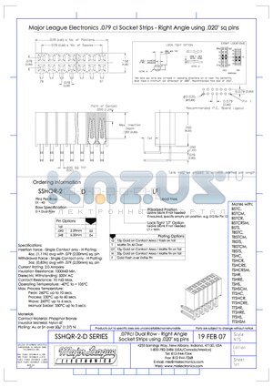 SSHQR-2-D datasheet - .079cl Dual Row - Right Angle Socket Strips using .020